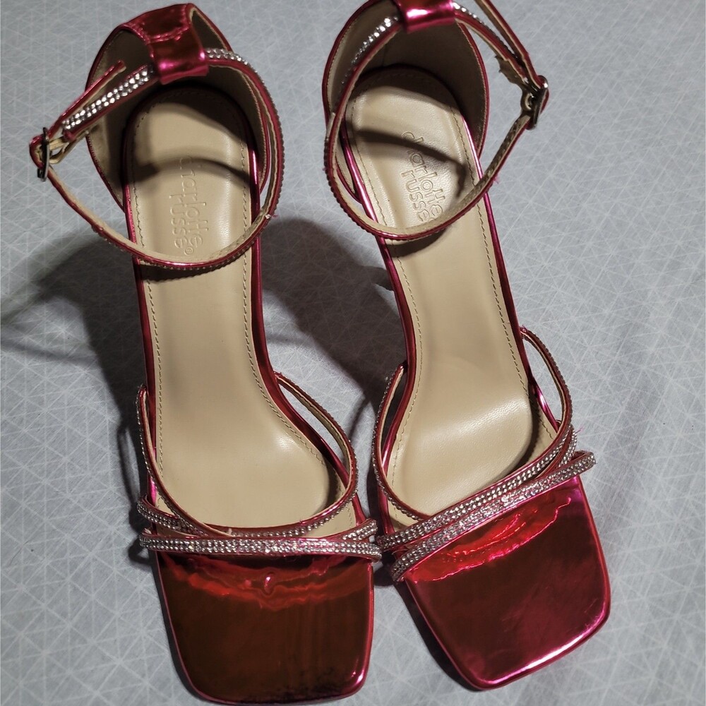 Charlotte Russe Pink Square Toe Stiletto Rhinestone Strappy Ankle Strap Size 8